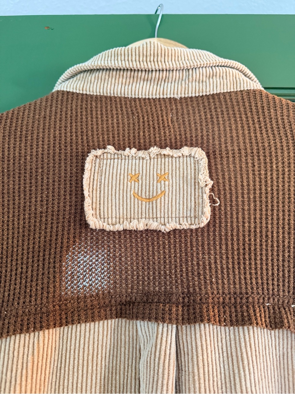 POL Two-Tone Corduroy & Cable Knit Shacket — Cream & Brown L - Picture 6 of 7